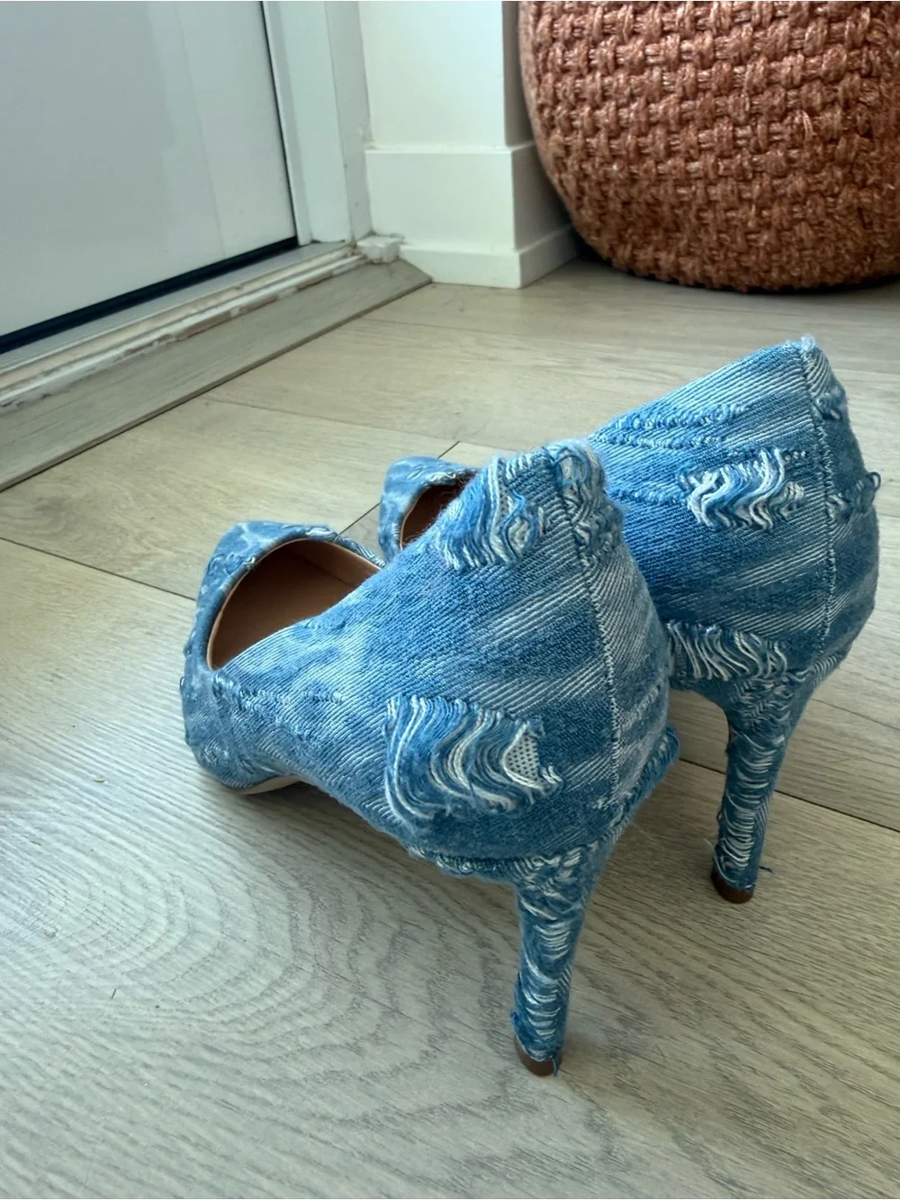 Charles By Charles David Distressed Denim Pointed Toe Heels - Blue